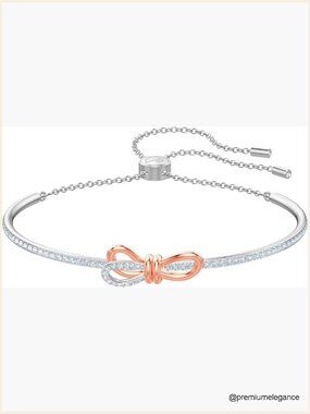 Swarovski Crystal Bow Bangle Bracelet Rhodium Finish
